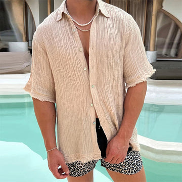 Casual Loose Solid Color Pleated Cotton Linen Shirt